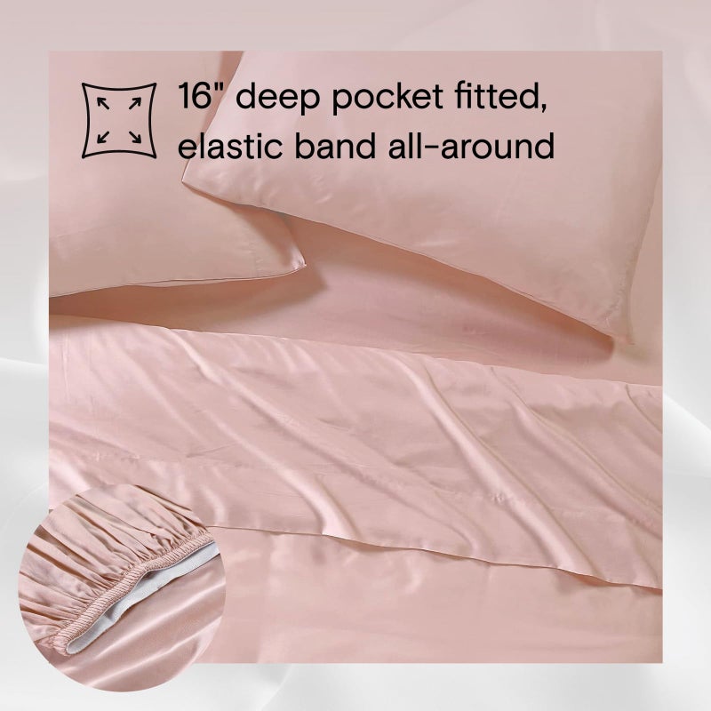 Sijo AiryWeight Tencel Sheet Set, 100% Lyocell Derived from Eucalyptus, Buttery Soft, Architectural Digest Best Cooling Sheets Winner - 3pc - 2 Pillowcases 1 Fitted (Blush, Queen) - Image 4